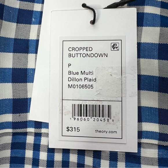NEW NWT Theory Dillon Plaid Cropped Plaid Checkered Button Down Shirt Top Petite - Picture 13 of 16